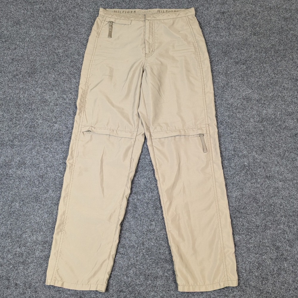 Vintage Tommy Hilfiger Tan Polyester Track Pants Mens 8 Y2K Logo Khaki 04/00